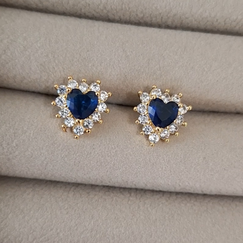 Sapphire diamond cut heart shape stud earrings